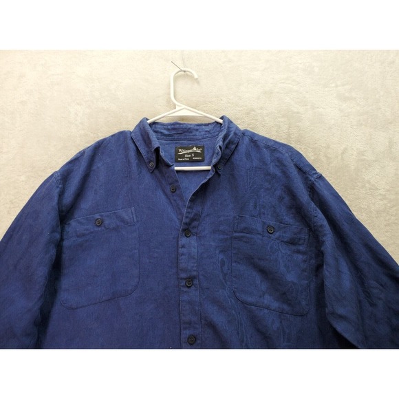 Whipper In Shirt Men's Small Blue Linen Long Sleeve Pockets Collared Button Down - Picture 3 of 8